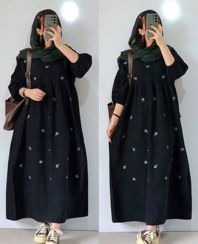 ساحلی بابونه جنس : لنینت و گلدوزی بدون پرزدهی و ابرفت مشکی, موکا, کرم, سبز فری سایز زنانه شناسه : #18385