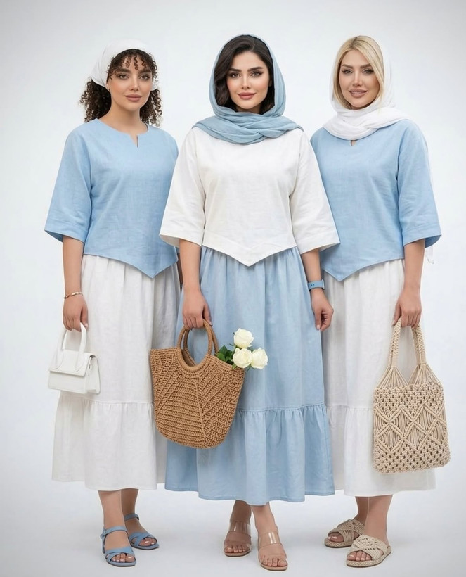 شومیز دامن فهیمه جنس : لینن شومیز ابی, شومیز قهوه ای, دامن سبز, شومیز سفید, شومیز کرم فری سایز زنانه شناسه : #19748 ارسال 17 روز