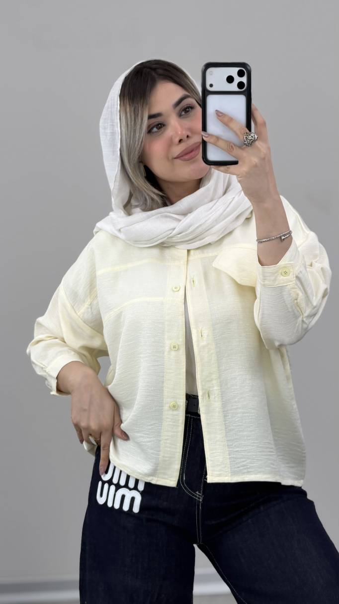 شومیز مانتویی بنفشه جنس : شانتون ژاکارد مشکی, شکلاتی, سفید, صورتی, آبی, هلویی, کره ای فری سایز زنانه شناسه : #21194