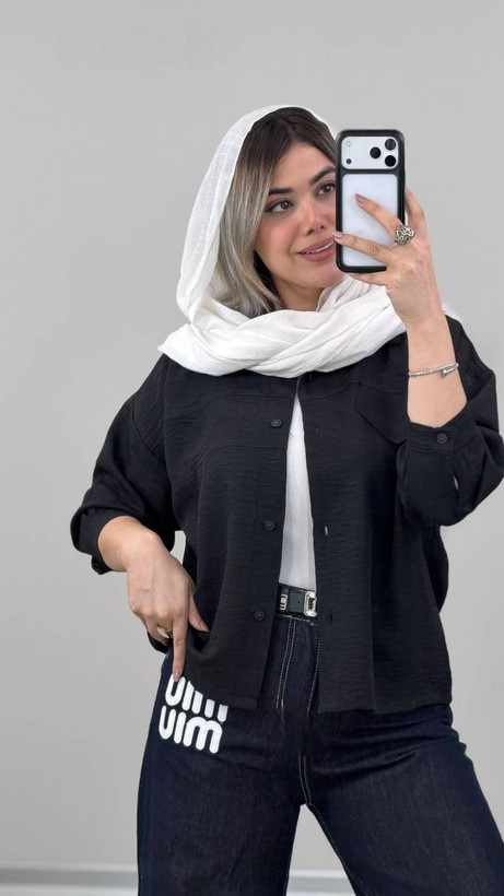 شومیز مانتویی بنفشه جنس : شانتون ژاکارد مشکی, شکلاتی, سفید, صورتی, آبی, هلویی, کره ای فری سایز زنانه شناسه : #21194