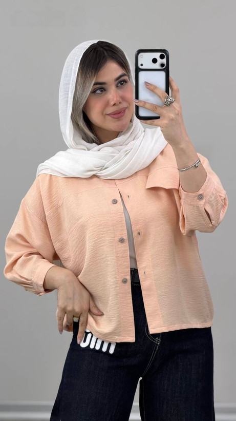 شومیز مانتویی بنفشه جنس : شانتون ژاکارد مشکی, شکلاتی, سفید, صورتی, آبی, هلویی, کره ای فری سایز زنانه شناسه : #21194