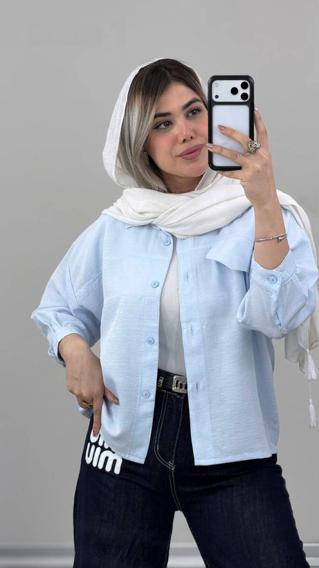 شومیز مانتویی بنفشه جنس : شانتون ژاکارد مشکی, شکلاتی, سفید, صورتی, آبی, هلویی, کره ای فری سایز زنانه شناسه : #21194