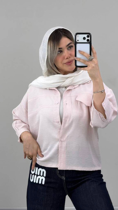 شومیز مانتویی بنفشه جنس : شانتون ژاکارد مشکی, شکلاتی, سفید, صورتی, آبی, هلویی, کره ای فری سایز زنانه شناسه : #21194