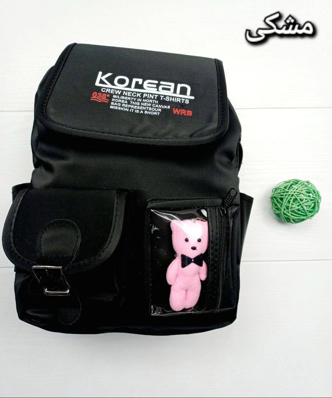 کوله Korean جنس : چرم مشکی ✅️رنگ عروسکها رندوم میباشد شناسه : #23226