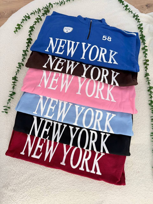 دورس نیم زیپ NEW YORK جنس : دورس پنبه توکرکی مشکی, زرشکی, صورتی, قهوه ای, ابی اسمانی, کاربنی فری سایز زنانه مردانه شناسه : #1464