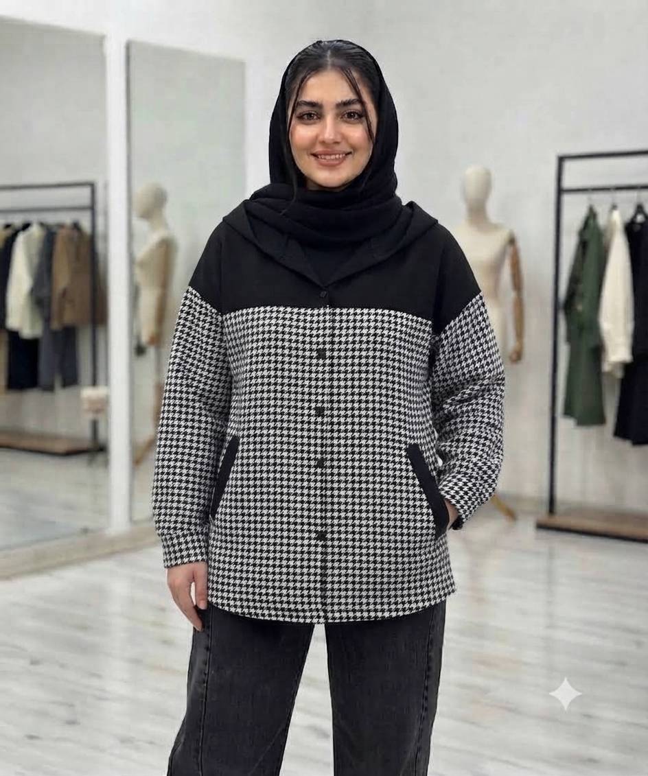 هودی کلاهدار پاییزه جنس : پشمی پاییزه  مشکی پیردوپل, قهوه ای چهارخونه فری سایز زنانه شناسه : #25901