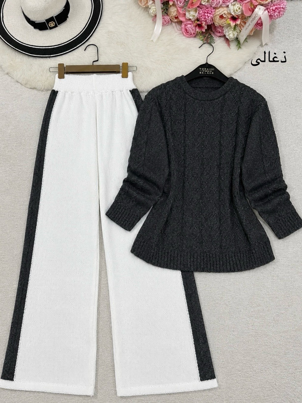 ست بافت ترانه جنس : بافت درجه یک و اعلا مشکی, آدامسی, موکا, ذغالی, سفید صدفی, آبی ملو فری سایز زنانه شناسه : #24862