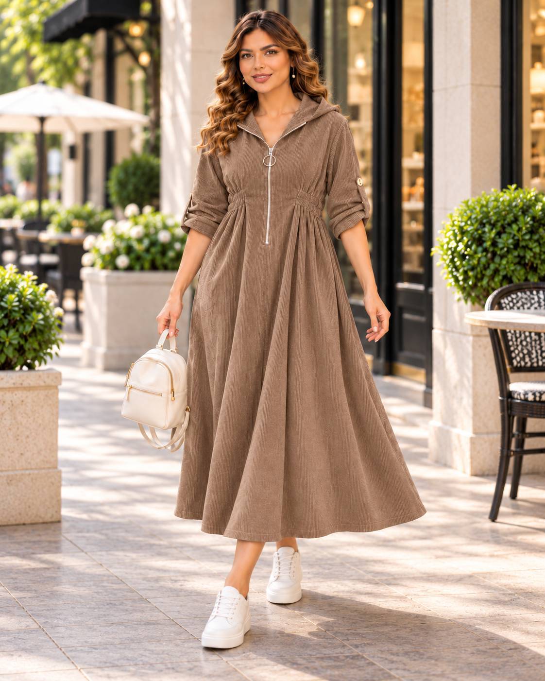 پیراهن بلند کبریتی کلاه دار جنس : کبریتی ریز مشکی, شکلاتی, نسکافه ای, سورمه ای, زیتونی, طوسی فری سایز زنانه شناسه : #26193