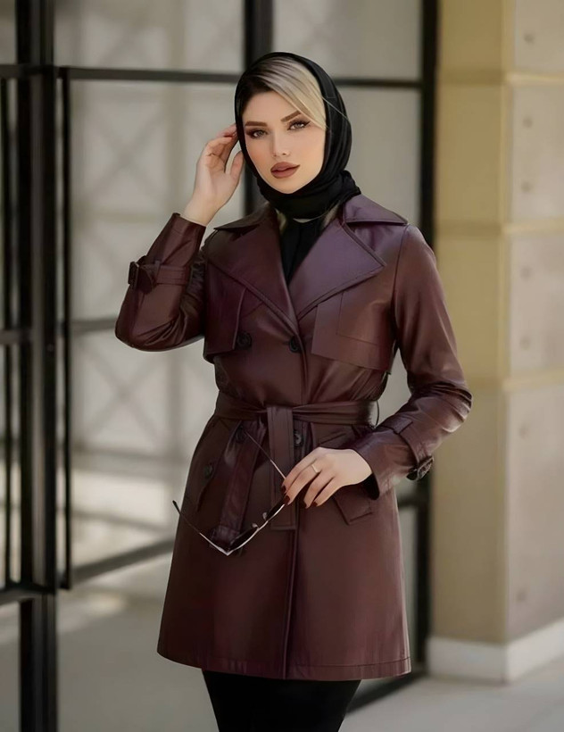پالتو چرم اسو جنس چرم عسلی - قهوه ای - مشکی فری سایز زنانه