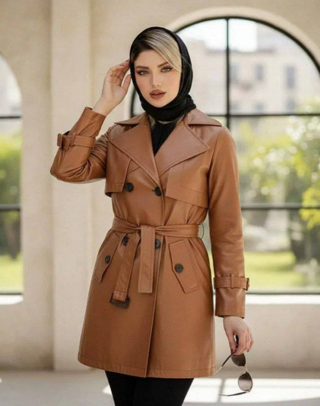 پالتو چرم اسو جنس چرم عسلی - قهوه ای - مشکی فری سایز زنانه