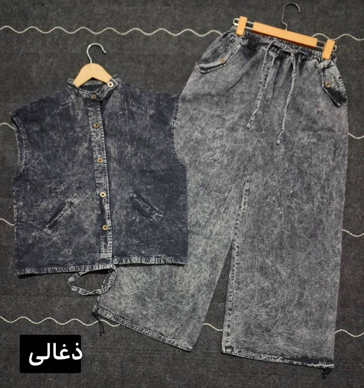وست و شلوار دلین جنس : جین اصلی سنگشور شده رنگبندی فری سایز زنانه شناسه : #28021